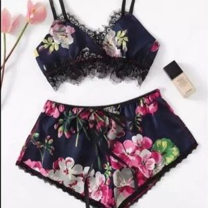 Women's Floral Silky Lingerie Set